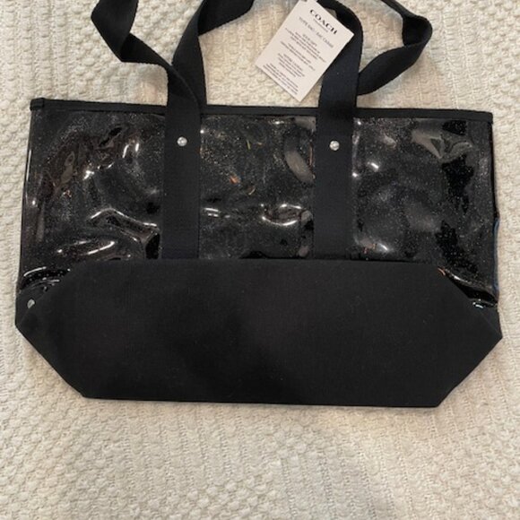 Coach PVC Glitter Black Tote Large Sparkle Translucent Travel Bag - Picture 2 of 4